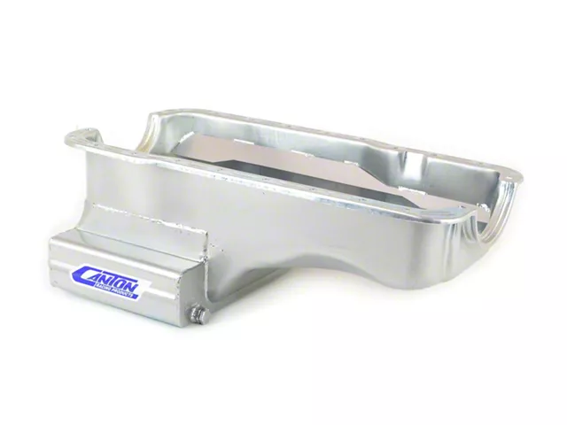Canton 289-302 Street T Sump Front Oil Pan; Zinc Plated (79-95 5.0L Mustang)