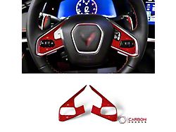 Carbonaddons Steering Wheel Button Trim Covers; Red Carbon Fiber (20-26 Corvette C8 w/ Heated Steering Wheel & Collision Alert Button)