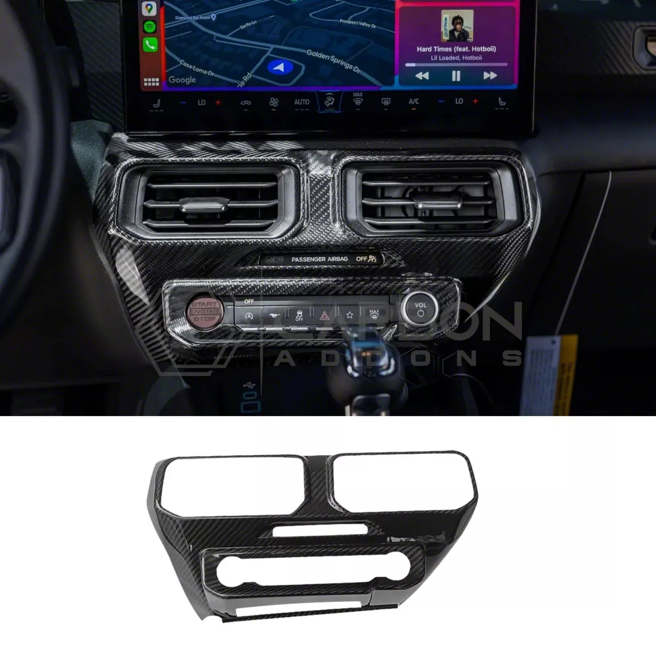 Carbonaddons Center Dashboard A/C Vent Trim Cover; Glossy Carbon Fiber ...