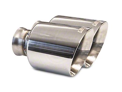 Challenger Quad Staggered Slant Cut Exhaust Tips; 4-Inch; Chrome Polished (Fits 3-Inch Tailpipe) - Free Shipping