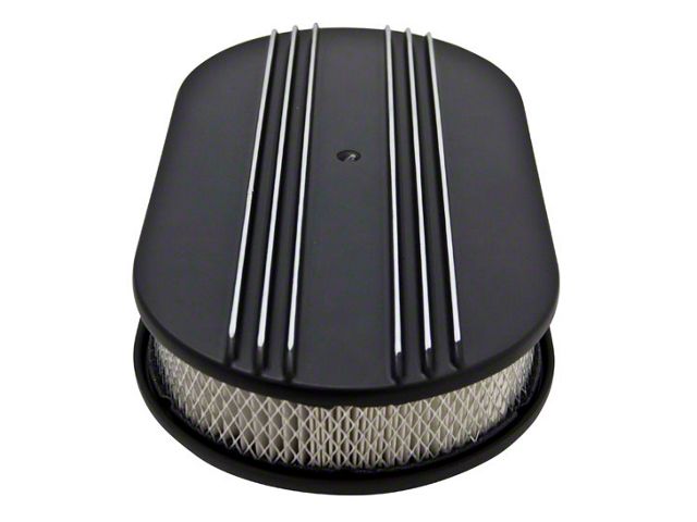 15-Inch Oval Air Cleaner; Partial Finned Black