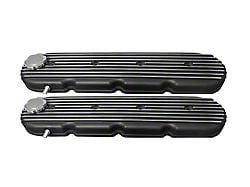Chevy LS Retro Finned Valve Covers; Black
