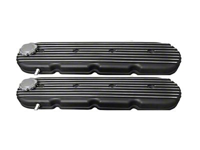 Chevy LS Retro Finned Valve Covers; Black