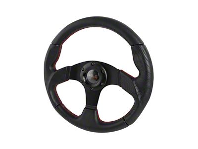 320mm Momo Race Style Steering Wheel; Black with Red Stitching (Universal; Some Adaptation May Be Required)