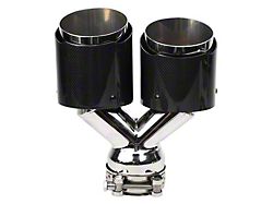 Angled Cut Dual Round Exhaust Tip; 8.50-Inch; Carbon Fiber (08-23 Challenger)