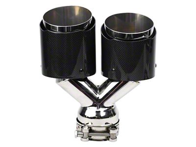 Angled Cut Dual Round Exhaust Tip; 8.50-Inch; Carbon Fiber (08-23 Challenger)