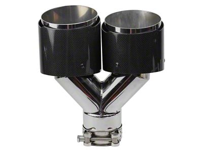 Angled Cut Dual Round Exhaust Tip; 9-Inch; Carbon Fiber (08-23 Challenger)