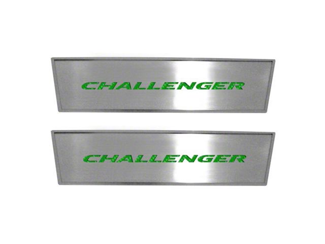Brushed Door Badge Plate with Challenger Logo; Green Carbon Fiber (08-14 Challenger)