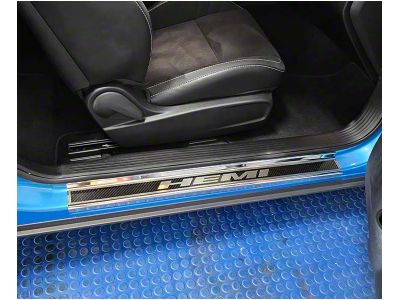 Carbon Fiber Door Sills with HEMI Lettering; Brushed (15-23 Challenger)