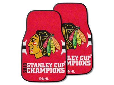 Carpet Front Floor Mats with Chicago Blackhawks 2013 NHL Stanley Cup Champions Logo; Red (Universal; Some Adaptation May Be Required)