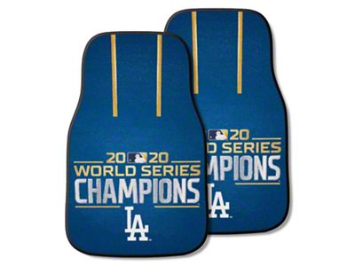 Carpet Front Floor Mats with Los Angeles Dodgers 2020 MLB World Series Champions Logo; Blue (Universal; Some Adaptation May Be Required)