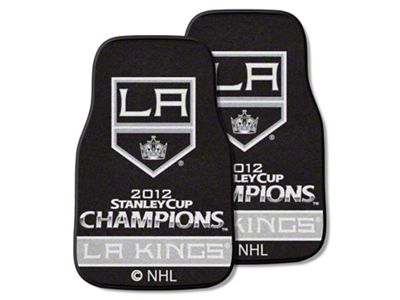 Carpet Front Floor Mats with Los Angeles Kings 2012 NHL Stanley Cup Champions Logo; Black (Universal; Some Adaptation May Be Required)
