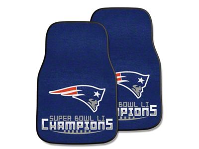 Carpet Front Floor Mats with New England Patriots 2017 Super Bowl LI Champions Logo; Navy (Universal; Some Adaptation May Be Required)