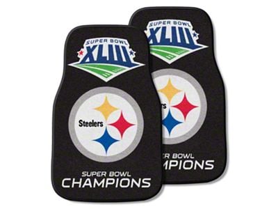 Carpet Front Floor Mats with Pittsburgh Steelers 2009 Super Bowl XLIII Champions Logo; Black (Universal; Some Adaptation May Be Required)