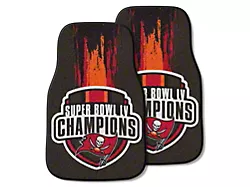 Carpet Front Floor Mats with Tampa Bay Buccaneers 2021 Super Bowl LV Champions Logo; Pewter (Universal; Some Adaptation May Be Required)