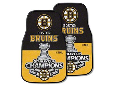 Carpet Front Floor Mats with Boston Bruins 2011 NHL Stanley Cup Champions Logo; Yellow (Universal; Some Adaptation May Be Required)