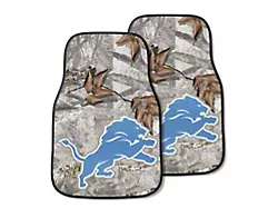 Carpet Front Floor Mats with Detroit Lions Logo; Camo (Universal; Some Adaptation May Be Required)