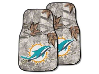 Carpet Front Floor Mats with Miami Dolphins Logo; Camo (Universal; Some Adaptation May Be Required)