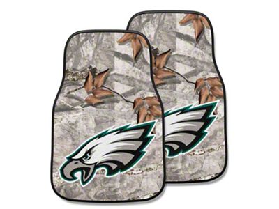 Carpet Front Floor Mats with Philadelphia Eagles Logo; Camo (Universal; Some Adaptation May Be Required)