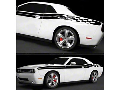 Checkered Side Double Stripes; Gloss Black (11-14 Challenger)