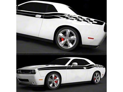 Checkered Side Double Stripes; Matte Black (19-23 Challenger)