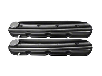 Chevy LS Retro Finned Valve Covers; Black (Universal; Some Adaptation May Be Required)