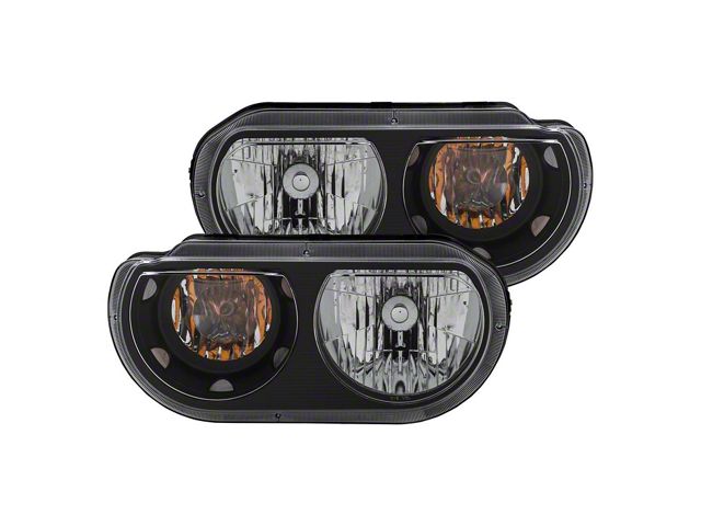 Crystal Headlights; Black Housing; Clear Lens (08-14 Challenger w/ Factory Halogen Headlights)