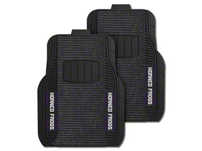 Deluxe Front Floor Mats with Texas Christian University Horned Frogs Logo; Black (Universal; Some Adaptation May Be Required)