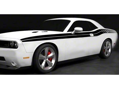 Double Side and Strobe Stripes; Gloss Black (15-18 Challenger)