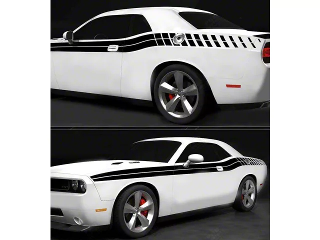 Double Side and Strobe Stripes; Gloss Black (11-14 Challenger)