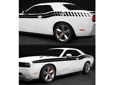 Double Side and Strobe Stripes; Gloss Black (19-23 Challenger)