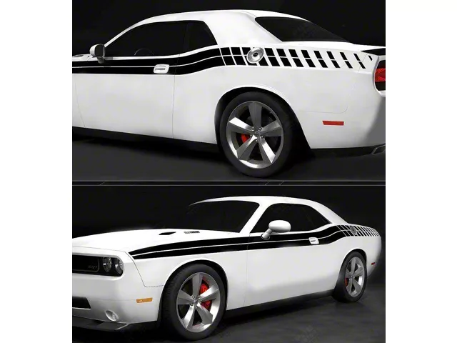 Double Stripes with Strobe Side Decals; Gloss Black (11-14 Challenger)