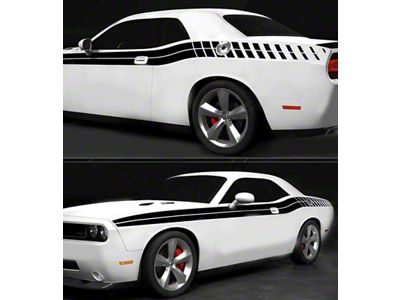 Double Stripes with Strobe Side Decals; Gloss Black (11-14 Challenger)