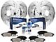 Drilled and Slotted Brake Rotor and Pad Kit; Front and Rear (09-20 Challenger GT, R/T, Rallye Redline & SXT w/ Dual Piston Front Calipers & Vented Rear Rotors; 2011 Challenger SE w/ Dual Piston Front Calipers & Vented Rear Rotors)
