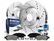 Drilled and Slotted Brake Rotor, Pad, Brake Fluid and Cleaner Kit; Front (08-23 Challenger 392 Hemi Scat Pack Shaker, GT, R/T, SRT8, SRT Demon, SRT Super Stock & T/A w/ 4-Piston Front Calipers)