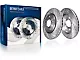 Drilled and Slotted Brake Rotor, Pad, Brake Fluid and Cleaner Kit; Front (08-23 Challenger 392 Hemi Scat Pack Shaker, GT, R/T, SRT8, SRT Demon, SRT Super Stock & T/A w/ 4-Piston Front Calipers)