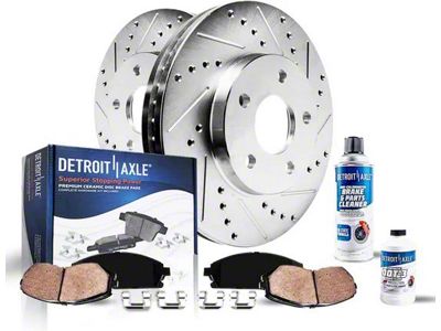 Drilled and Slotted Brake Rotor, Pad, Brake Fluid and Cleaner Kit; Front (09-11 Challenger SE w/ Single Piston Front Calipers)
