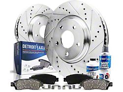 Drilled and Slotted Brake Rotor, Pad, Brake Fluid and Cleaner Kit; Front (08-23 Challenger 392 Hemi Scat Pack Shaker, GT, R/T, SRT8, SRT Demon, SRT Super Stock, T/A)