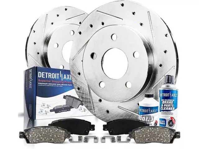 Drilled and Slotted Brake Rotor, Pad, Brake Fluid and Cleaner Kit; Rear (09-20 RWD Challenger SE & SXT w/ Single Piston Front Calipers & Solid Rear Rotors)