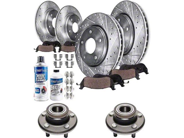 Drilled and Slotted Brake Rotor, Pad, Hub Assembly, Brake Fluid and Cleaner Kit; Front and Rear (09-11 Challenger SE w/ Single Piston Front Calipers)