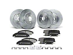 Drilled and Slotted Brake Rotor and Pad Kit; Front and Rear (09-18 5.7L HEMI Challenger w/ Vented Rear Rotors)
