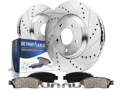 Drilled and Slotted Brake Rotor and Pad Kit; Rear (09-20 Challenger GT, R/T, Rallye Redline & SXT w/ Dual Piston Front Calipers & Vented Rear Rotors; 2011 Challenger SE w/ Dual Piston Front Calipers & Vented Rear Rotors)