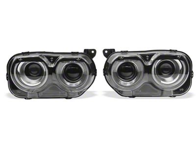 Dual Beam Projector Headlights; Black Housing; Smoked Lens (15-23 Challenger w/ Factory LED Headlights)