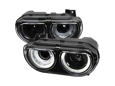 Dual LED Halo Projector Headlights with Sequential Turn Signals; Black Housing; Clear Lens (08-14 Challenger w/ Factory Halogen Headlights)