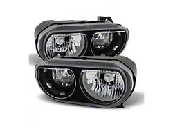 Euro Headlights; Black Housing; Clear Lens (08-14 Challenger w/ Factory Halogen Headlights)