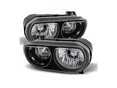 Euro Headlights; Black Housing; Clear Lens (08-14 Challenger w/ Factory Halogen Headlights)