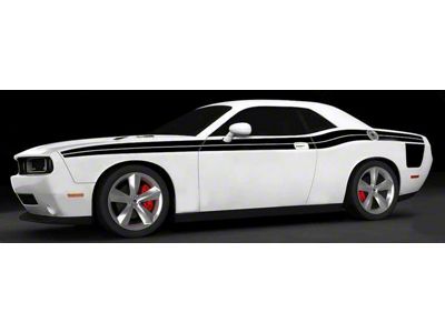 Extended Side Double Stripes; Gloss Black (15-18 Challenger)