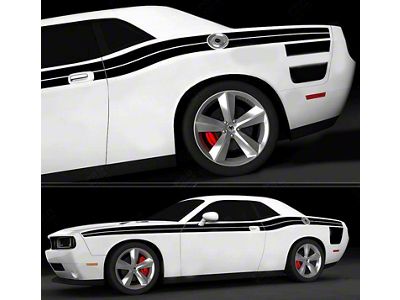 Extended Side Double Stripes; Gloss Black (19-23 Challenger)