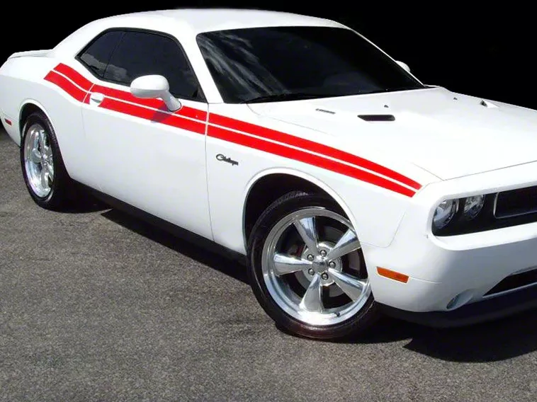 Challenger Factory R/T Style Dual Side Stripes; Gloss Black