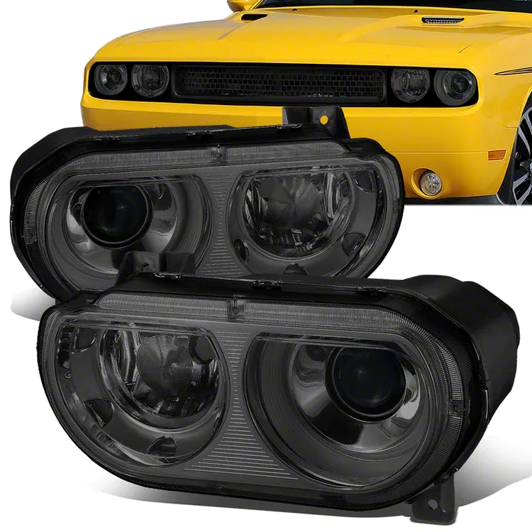 Challenger HID Projector Headlights with Clear Corners; Chrome Housing